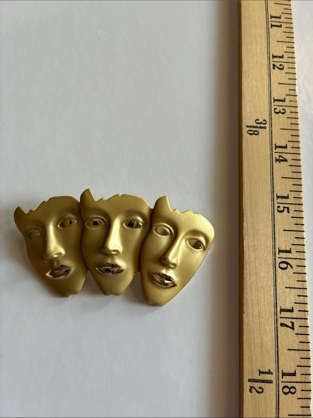 Vintage Gold Tone Triple Face Brooch Pin - Women Accessories